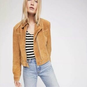 Free People In the Street Cropped Suede Moto Jacket Size Small
